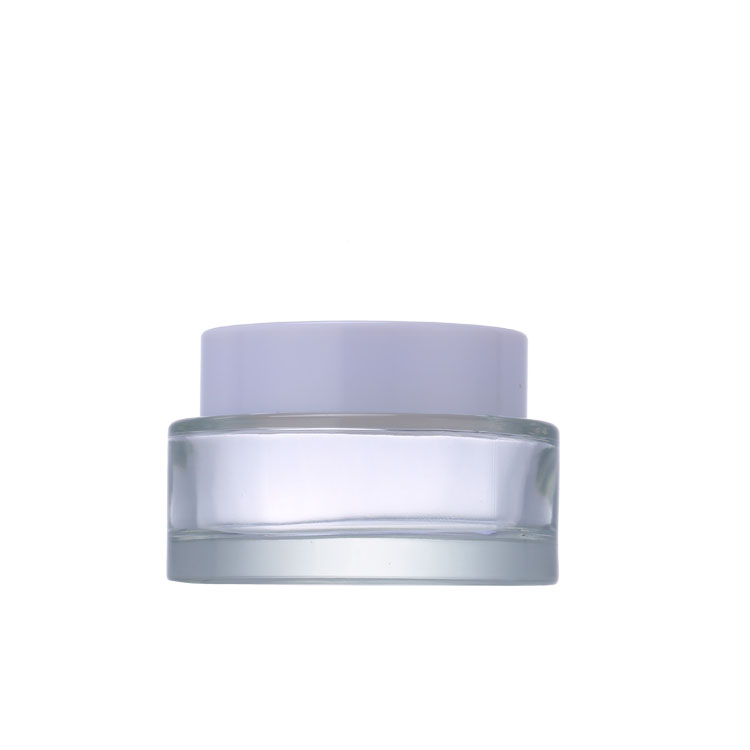 50ML 50G Clear Thick Round Glass Straight Sided Cosmetic Jar With White Plastic Cap