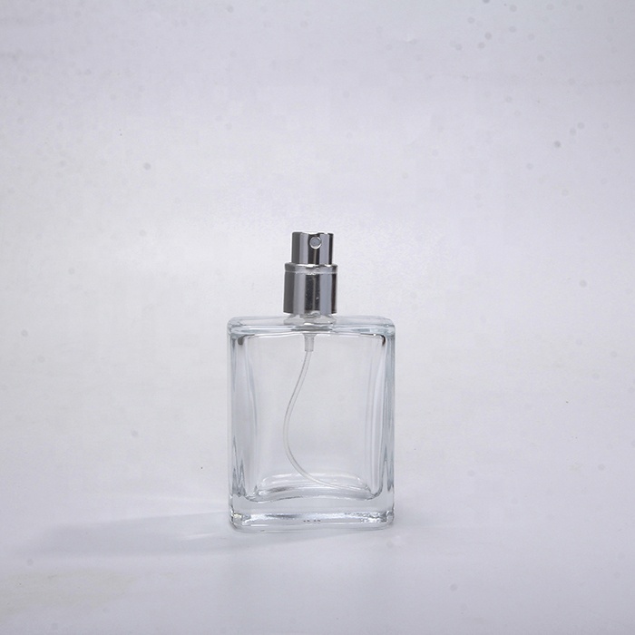 50ML Flint Glass Refillable Perfume Bottle Square Portable Perfume Atomizer Empty Bottle with Spray For Travel