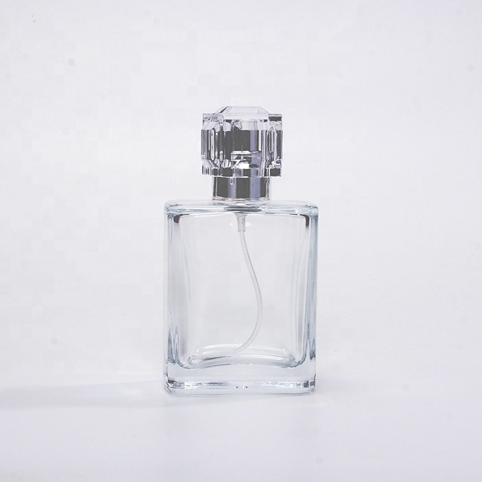 50ML Flint Glass Refillable Perfume Bottle Square Portable Perfume Atomizer Empty Bottle with Spray For Travel