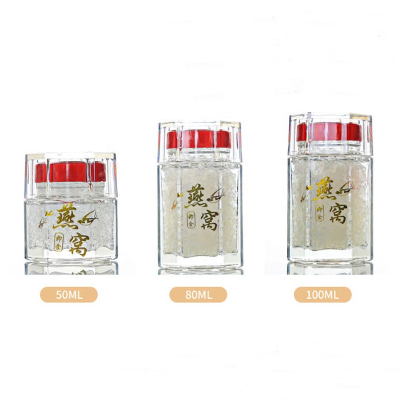 50ML Honey Jar Clear Empty Hexagonal Shape Bird'  Nest Packing Glass Bottle with Screw lid