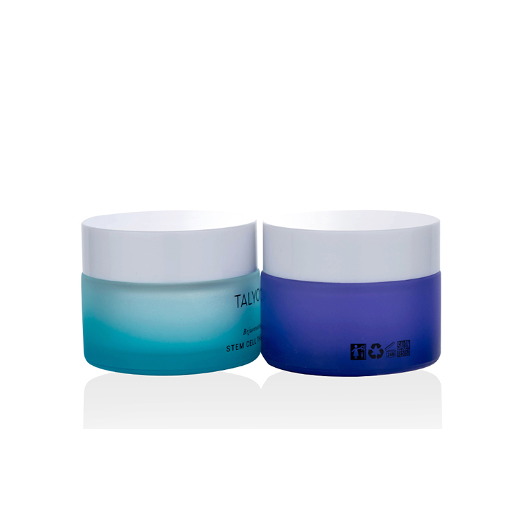 50ML Wide Mouth Moisturizer Glass Luxury Jar 5g 10g 20g 30g 50g 100g 200g gradient frosted teal glass cream jar with white lid