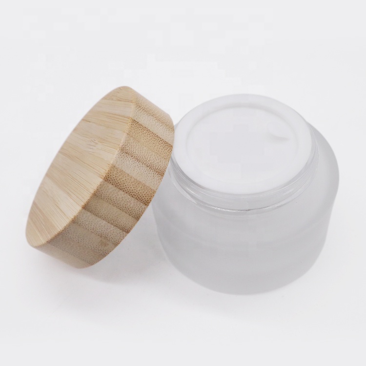 50ML frosted glass jar with wood bamboo lid can custom logo