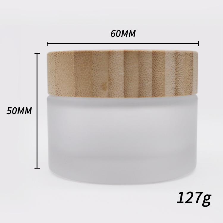 50ML frosted glass jar with wood bamboo lid can custom logo