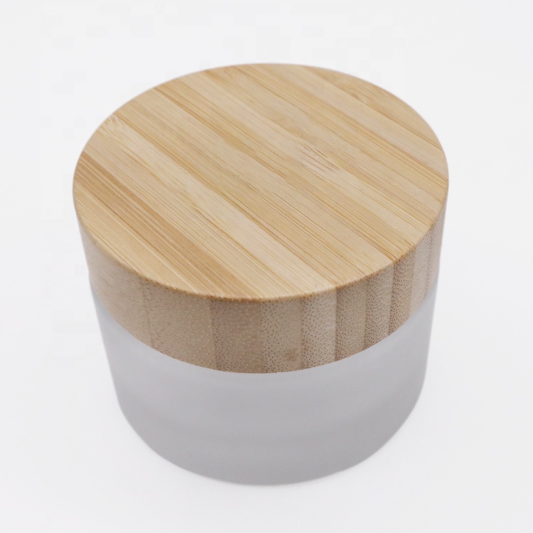 50ML frosted glass jar with wood bamboo lid can custom logo