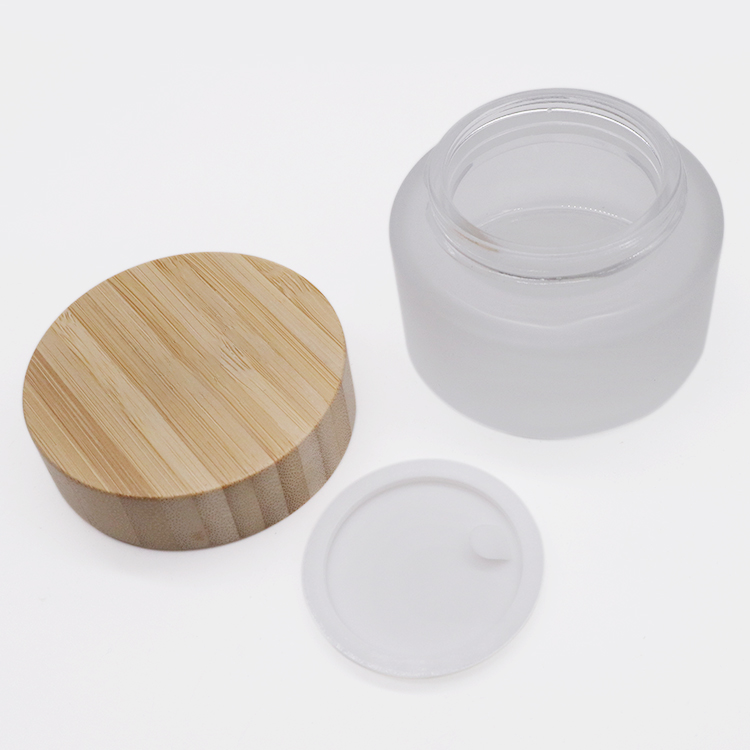 50ML frosted glass jar with wood bamboo lid can custom logo