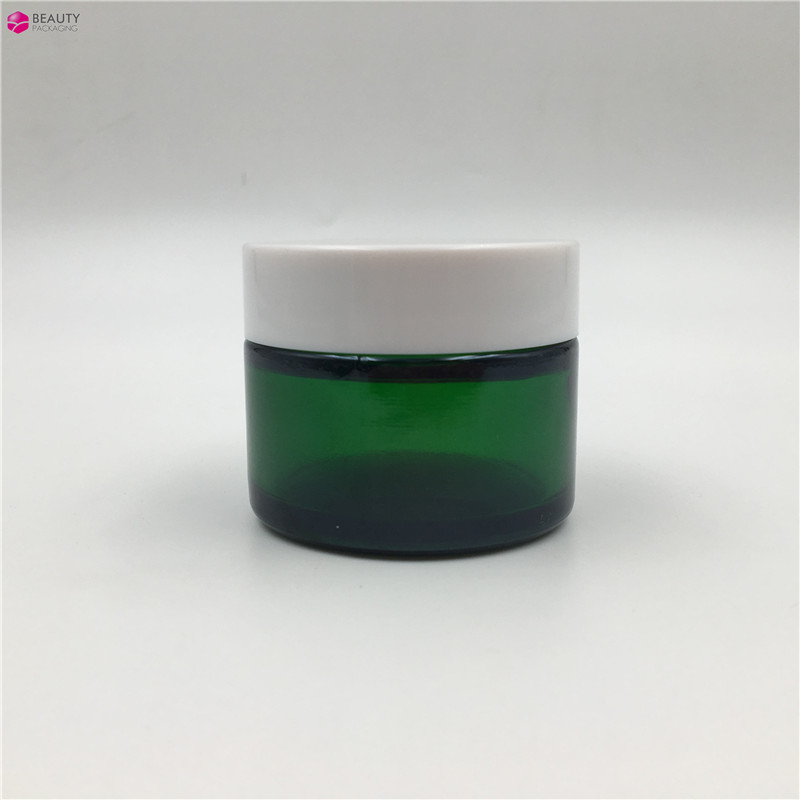50Ml Green  Cosmetic Glass Jar With Lid For Cream
