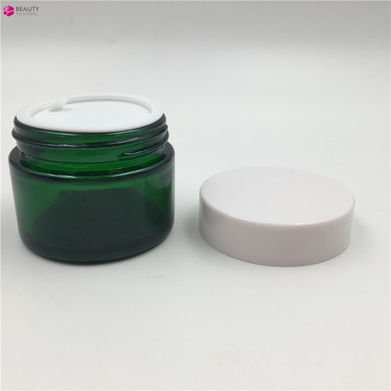50Ml Green Cosmetic Glass Jar With Lid For Cream