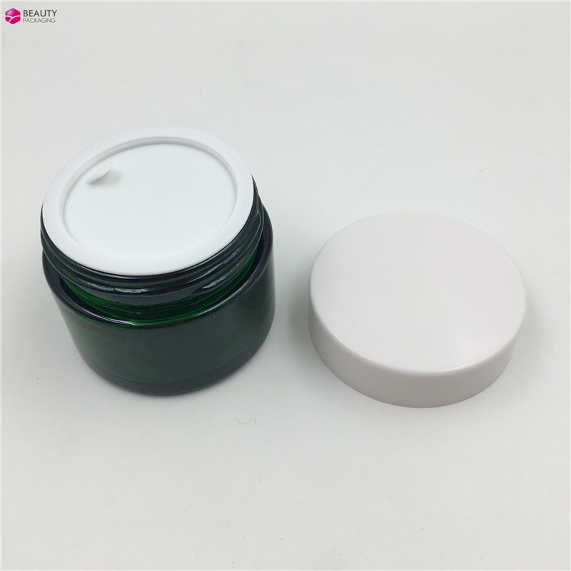 50Ml Green Cosmetic Glass Jar With Lid For Cream