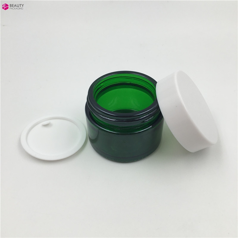 50Ml Green Cosmetic Glass Jar With Lid For Cream
