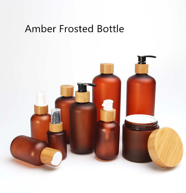 50g 100g 150g 200g 250g 500g Amber frosted pet plastic cosmetic cream lotion jar container bottle with Bamboo lid