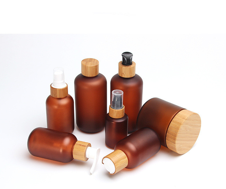 50g 100g 150g 200g 250g 500g Amber frosted pet plastic cosmetic cream lotion jar container bottle with Bamboo lid