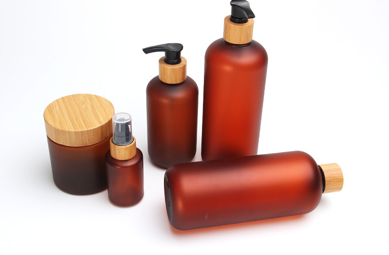 50g 100g 150g 200g 250g 500g Amber frosted pet plastic cosmetic cream lotion jar container bottle with Bamboo lid