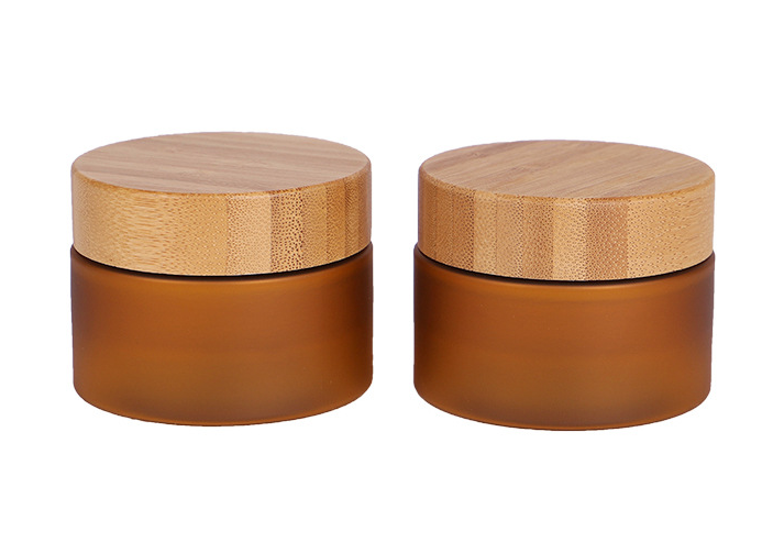 50g 100g 150ml 250ml amber skin care pet empty round body cream jar brown matte frosted plastic pet jars with bamboo lid