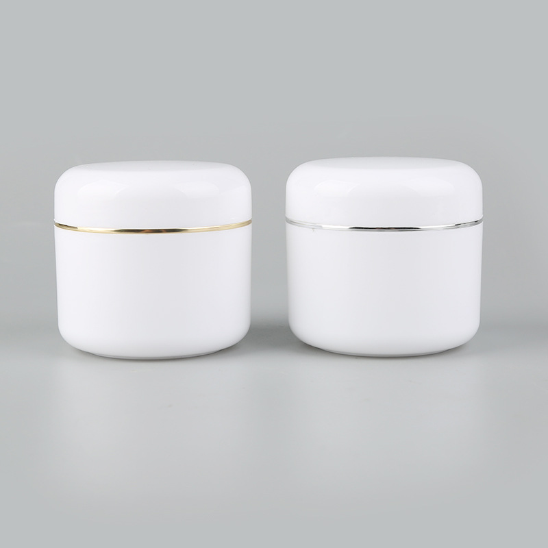 50g 100g 200g PP White Double Wall  Empty Cream Jar Face Hand Lotion Container with Silver Gold Ring