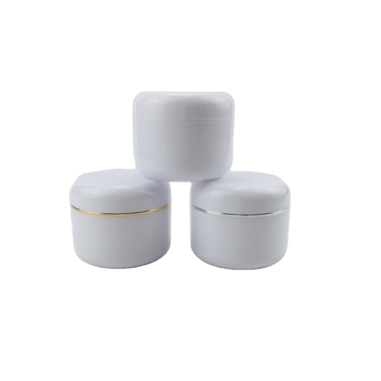 50g 100g 200g PP White Double Wall Empty Cream Jar Face Hand Lotion Container with Silver Gold Ring