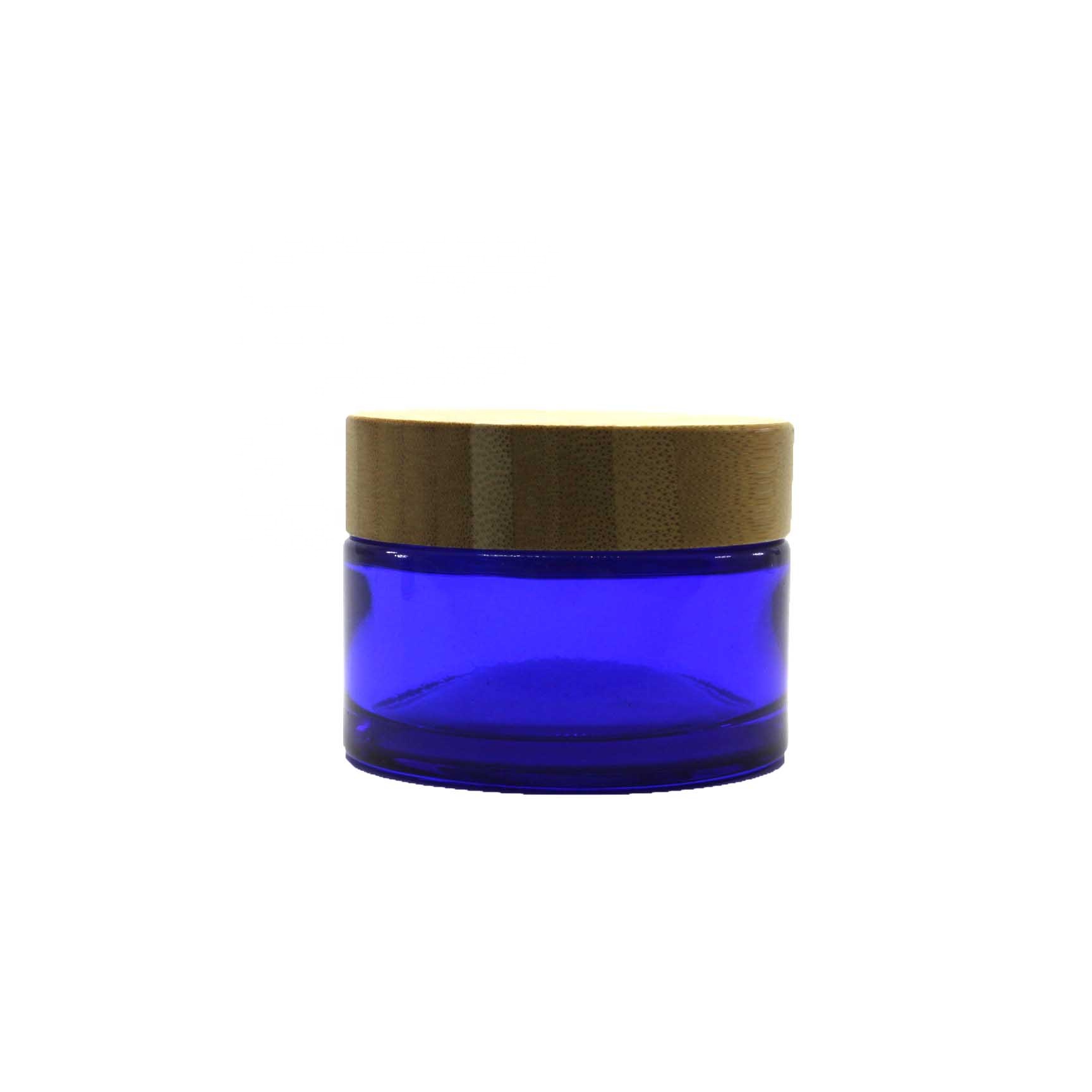 50g 100g Cobalt blue glass bamboo cosmetic jar with bamboo lid packaging LZ-63Q
