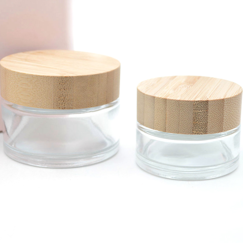 50g 100g Environmental Bamboo Lid Frosted Glass Bottle Cream Jars Empty Cosmetic Container