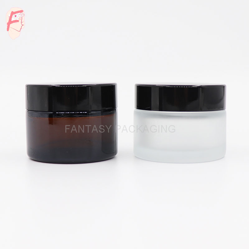 50g 100g glass collar and body material cosmetic usage skin care cream container frosted jar with black and white cap