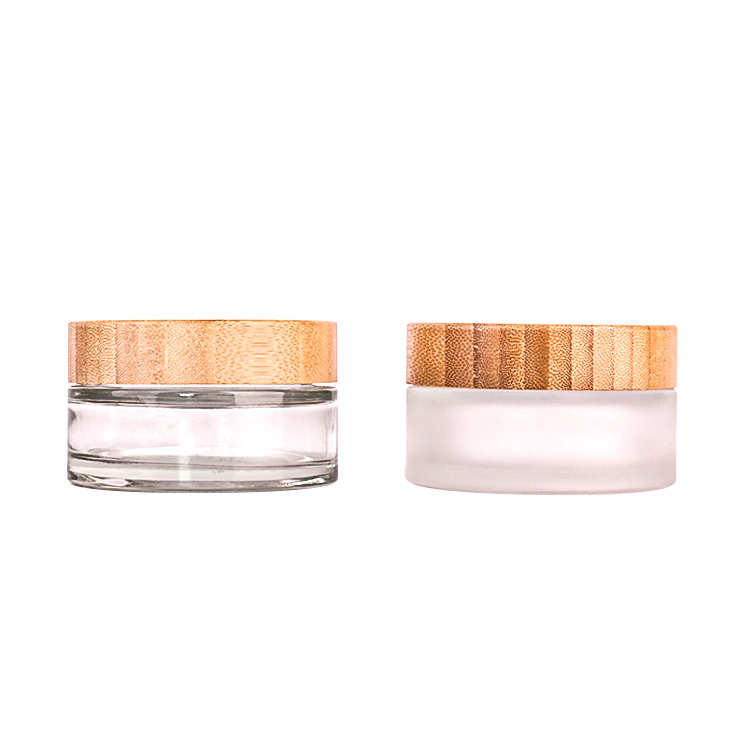 50g 100g skincare face cream  glass jar with bamboo lid