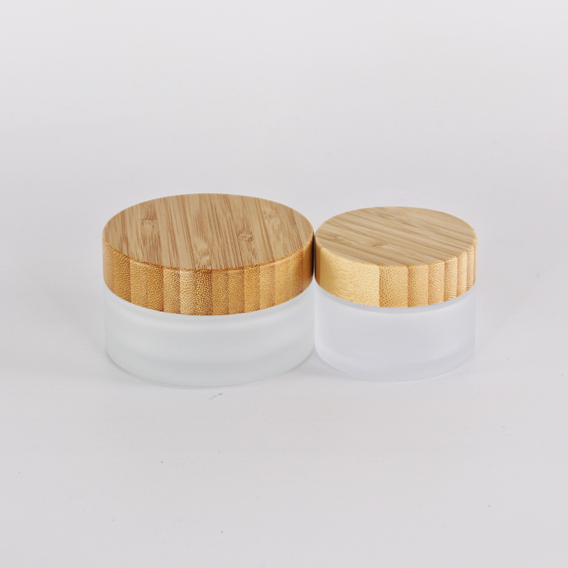 50g 100g skincare face cream glass jar with bamboo lid