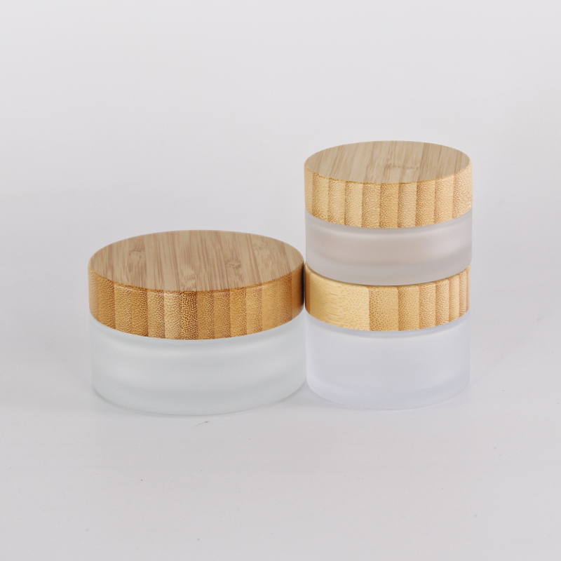 50g 100g skincare face cream glass jar with bamboo lid