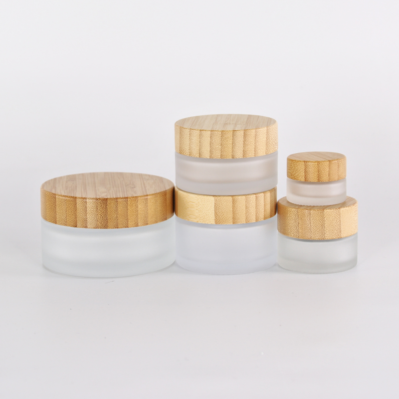 50g 100g skincare face cream glass jar with bamboo lid