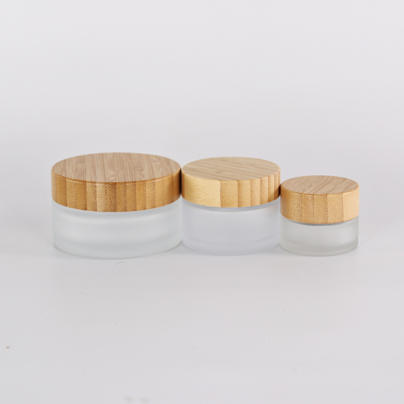 50g 100g skincare face cream glass jar with bamboo lid