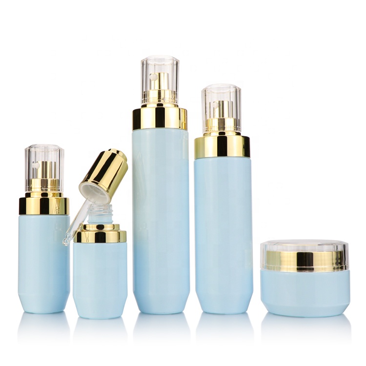 50g 120ml skincare packaging set for face cream cosmetic glass jar and lotion toner serum dropper bottle with gold lids