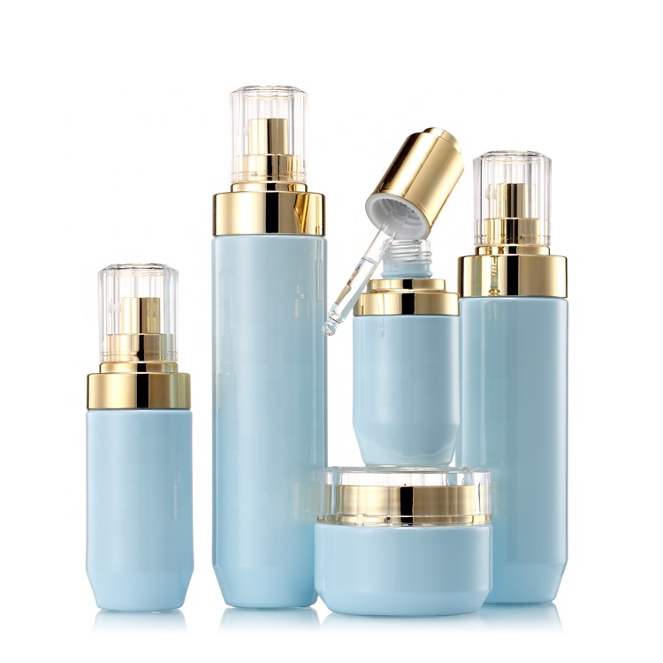 50g 120ml skincare packaging set for face cream cosmetic glass jar and lotion toner serum dropper bottle with gold lids