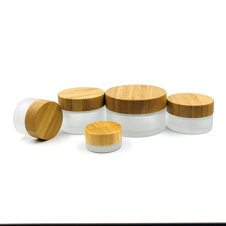 50g 1oz 2oz 4oz Luxury Frosted Cosmetics Packaging Containers Glass Cream Cosmetic Jar with Bamboo Aluminum Lid