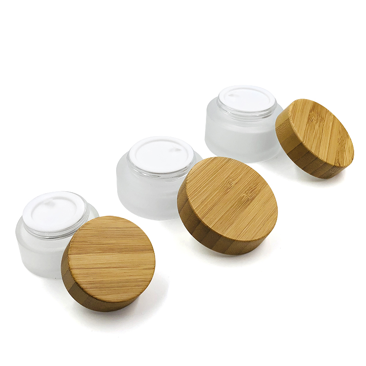 50g 1oz 2oz 4oz Luxury Frosted Cosmetics Packaging Containers Glass Cream Cosmetic Jar with Bamboo Aluminum Lid