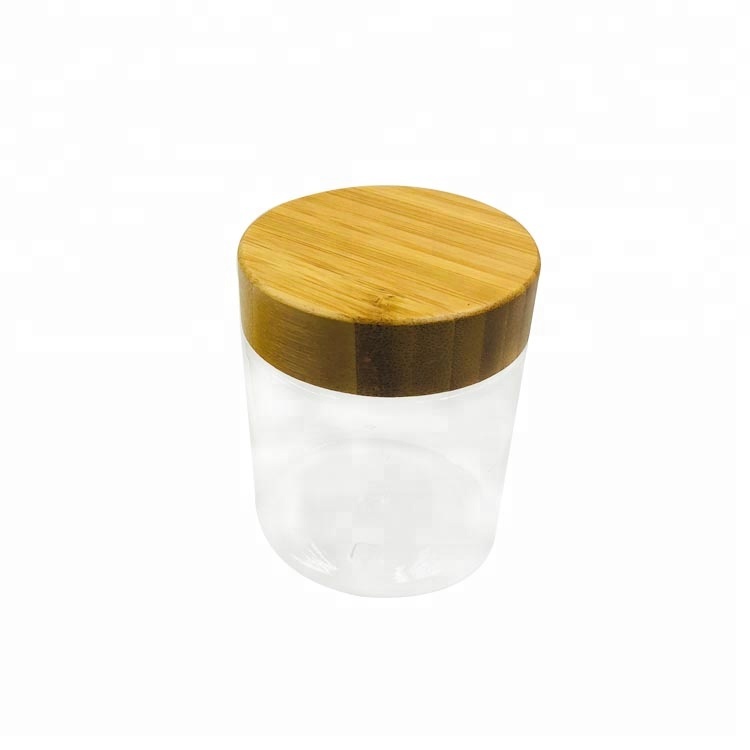 50g 250g 500g PET plastic clear frosted cream jar with bamboo lid / tea caddy / recycle cookie container