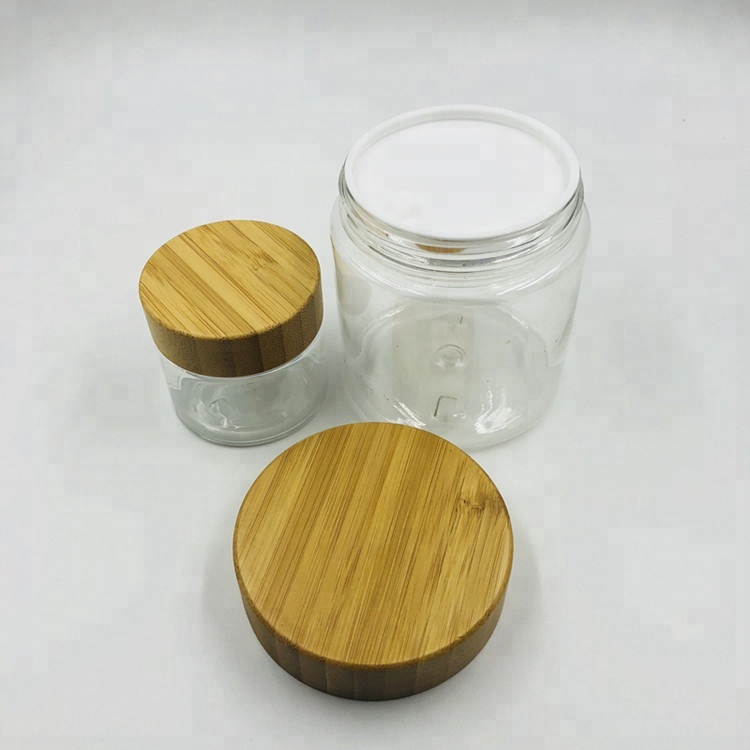 50g 250g 500g PET plastic clear frosted cream jar with bamboo lid / tea caddy / recycle cookie container
