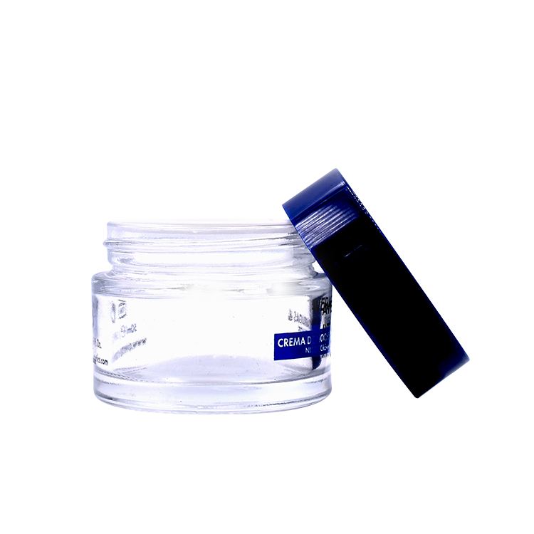 50g 30g 15g cosmetic packaging clear glass cream jar with aluminum blue lid