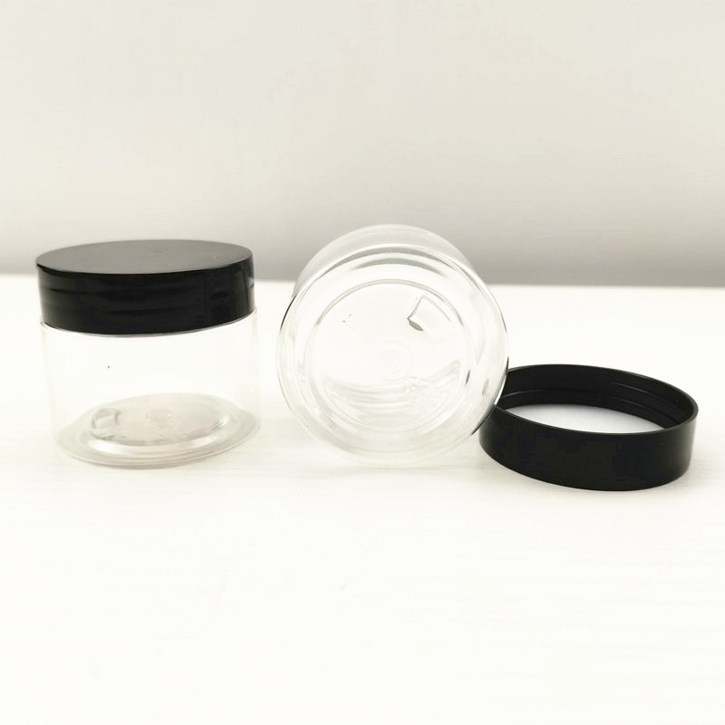 50g 50ml PET cosmetic clear jar container plastic empty facial makeup cream jar with black lid
