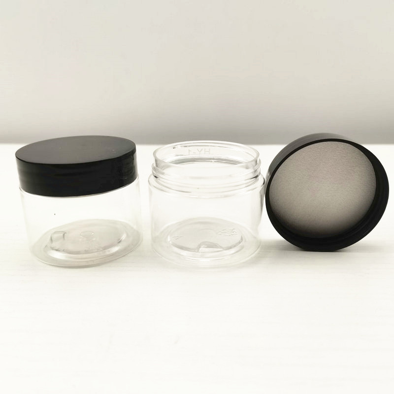 50g 50ml PET cosmetic clear jar container plastic empty facial makeup cream jar with black lid