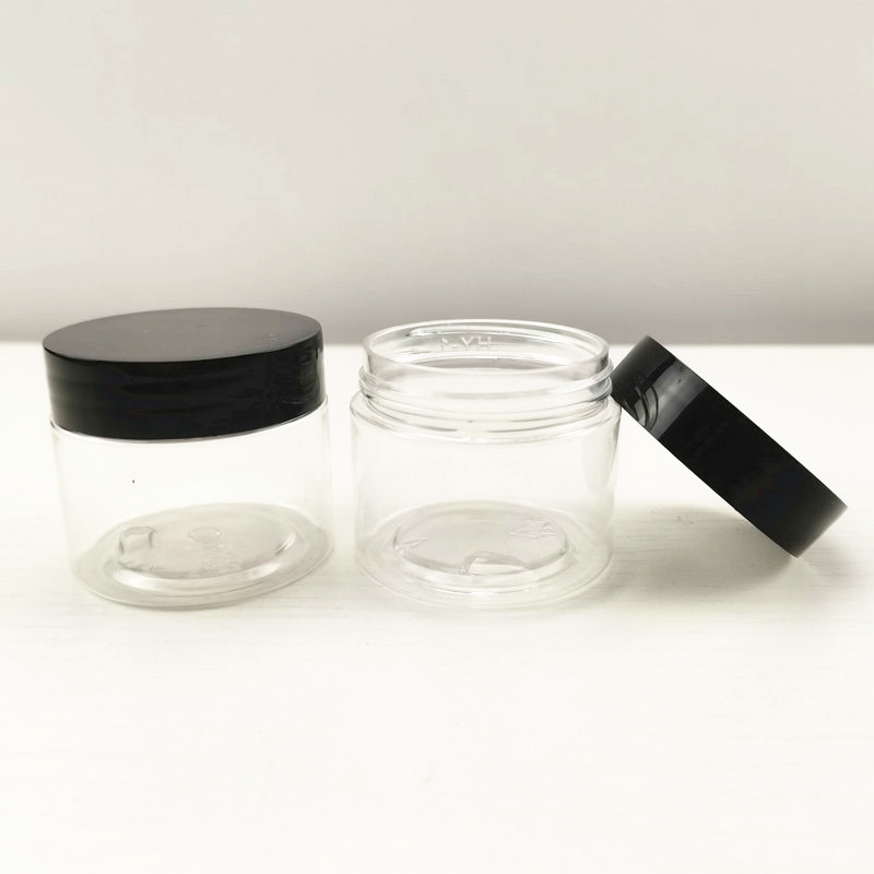 50g 50ml PET cosmetic clear jar container plastic empty facial makeup cream jar with black lid