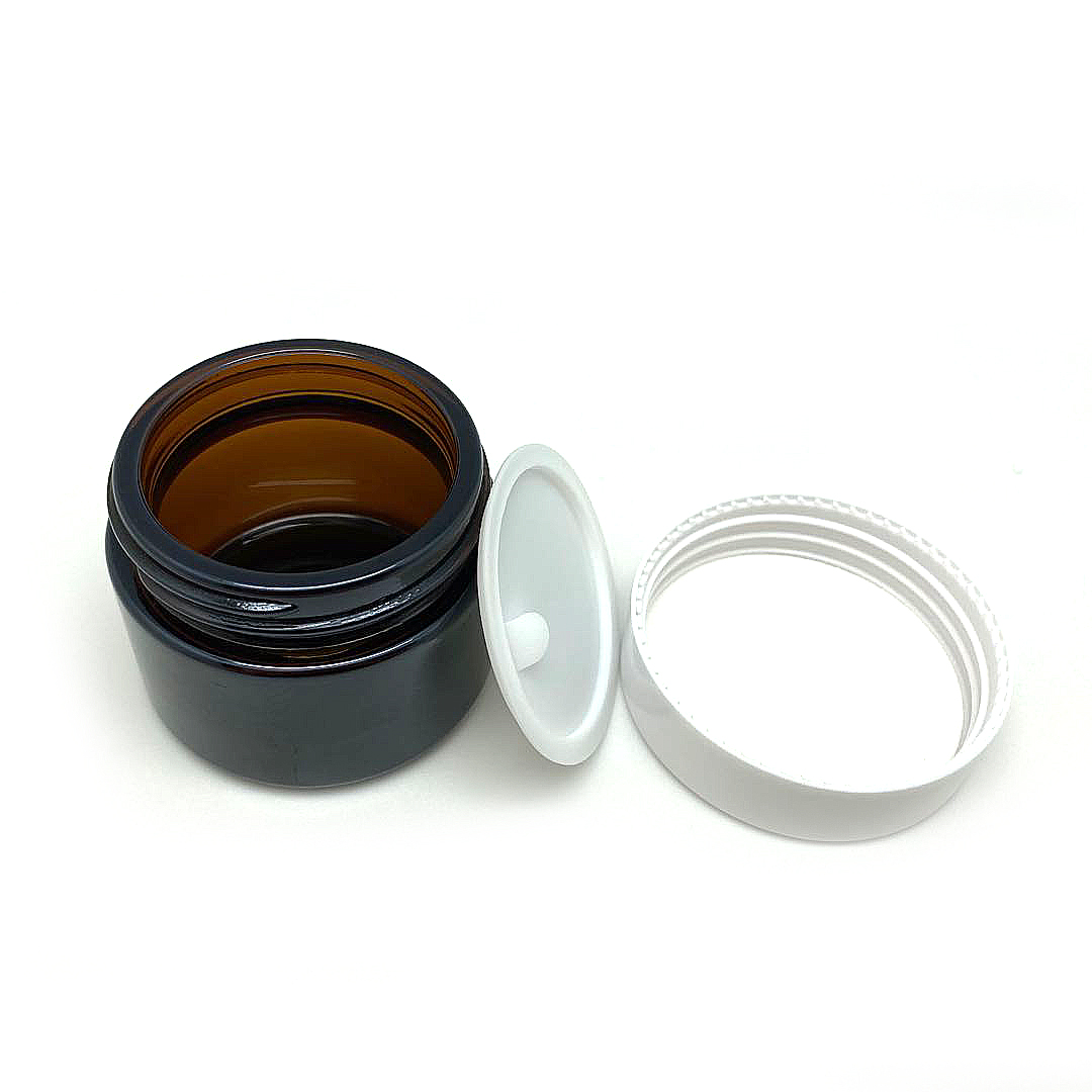 50g 50ml amber glass cream jar in plastic lid and insert