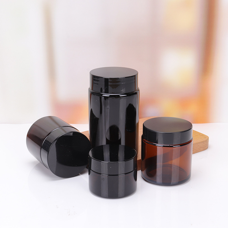 50g 60g Cosmetics Packaging Bamboo Lid Face Cream Amber Glass Jar