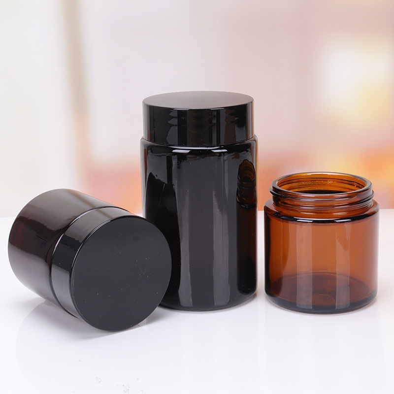 50g 60g Cosmetics Packaging Bamboo Lid Face Cream Amber Glass Jar