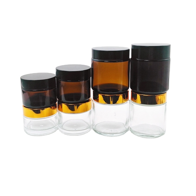 50g 70g 100g 120g clear amber round cosmetic glass face cream jar with golden black plastic cap