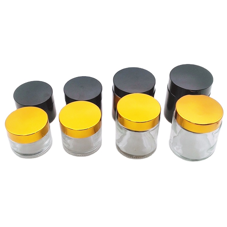 50g 70g 100g 120g clear amber round cosmetic glass face cream jar with golden black plastic cap