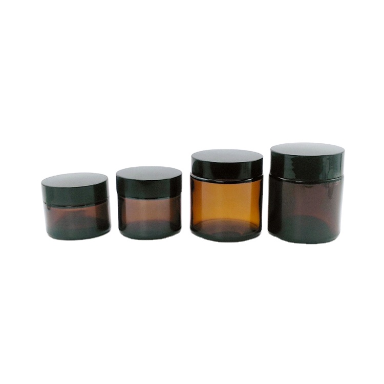 50g 70g 100g 120g clear amber round cosmetic glass face cream jar with golden black plastic cap