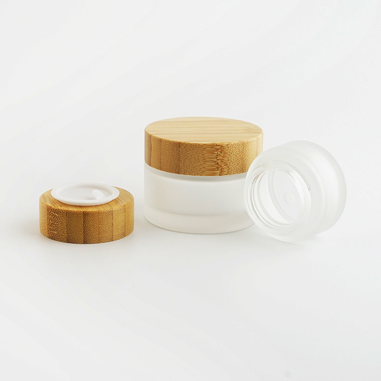 50g Bamboo Cosmetic Jars Frost Glass Cream Jar 100g For Body Scrub Skincare