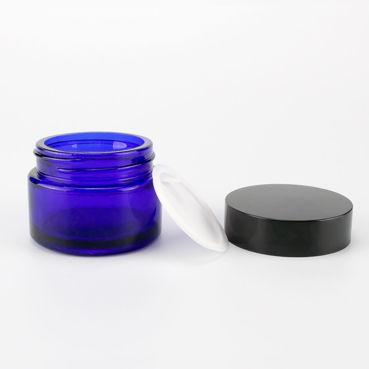 50g Blue Hexagonal Cream Bottle with Black Cap for Cosmetic Glass Jar
