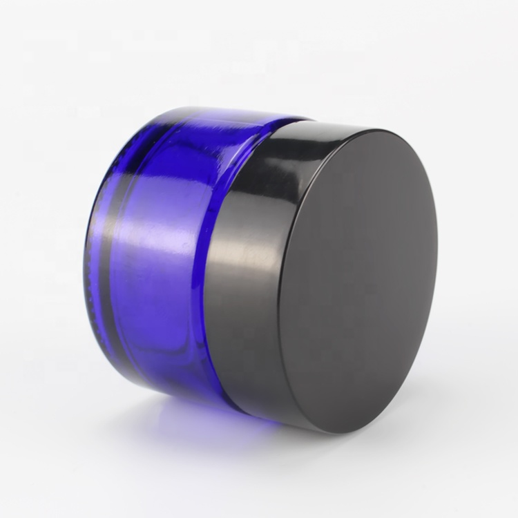 50g Blue Hexagonal Cream Bottle with Black Cap for Cosmetic Glass Jar