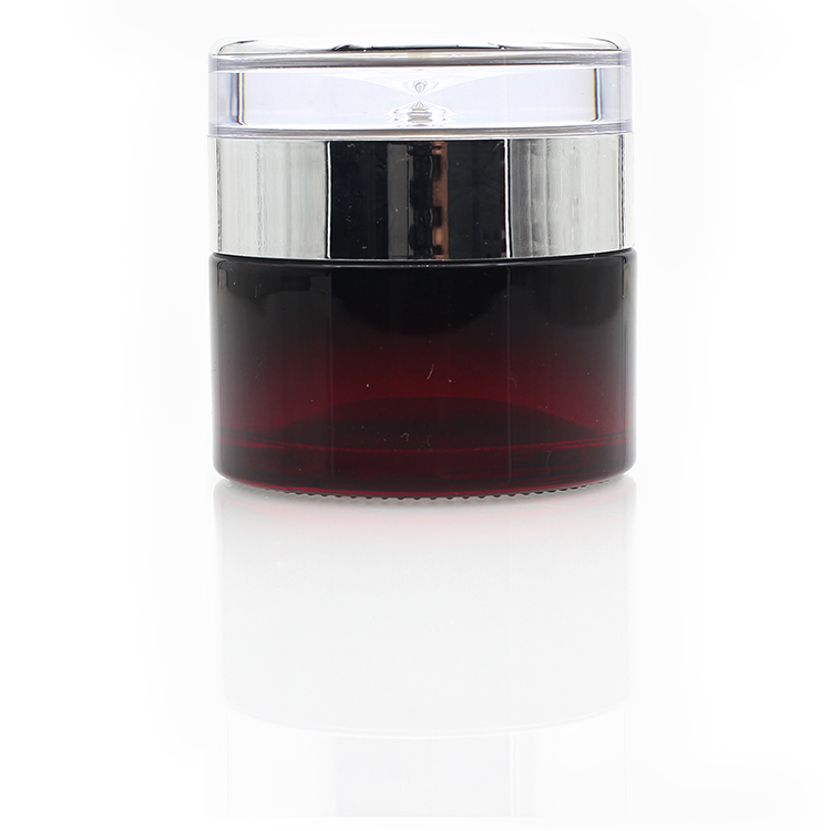50g Cosmetic Round Shape Amber Glass Jar Container / Elegant Empty Cream Jars With Silver Cap