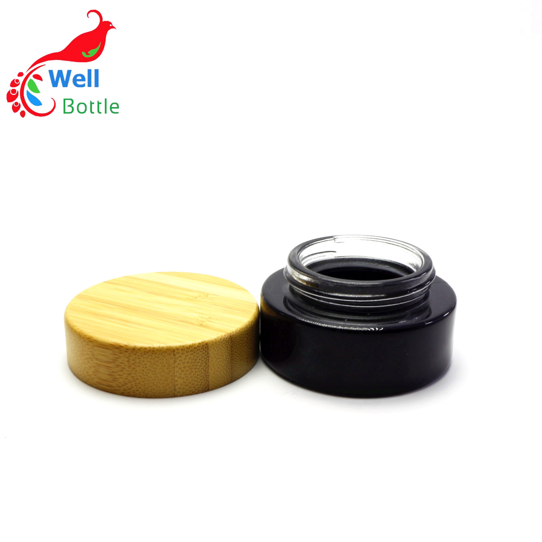 50g Cosmetic frosted glass cream jar with friendly ecological bamboo lid BJ-151R