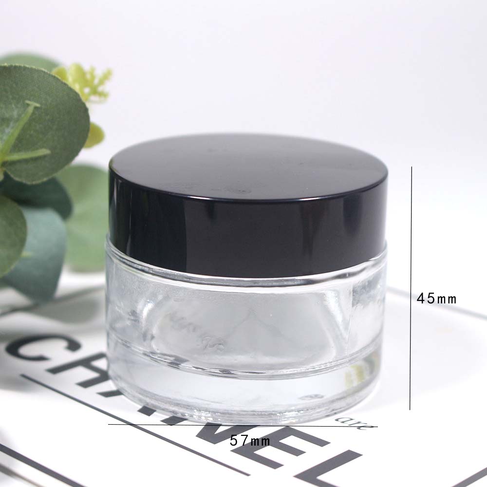 50g Empty glass can  cosmetic cream clear glass  jar with white and black plastic covers