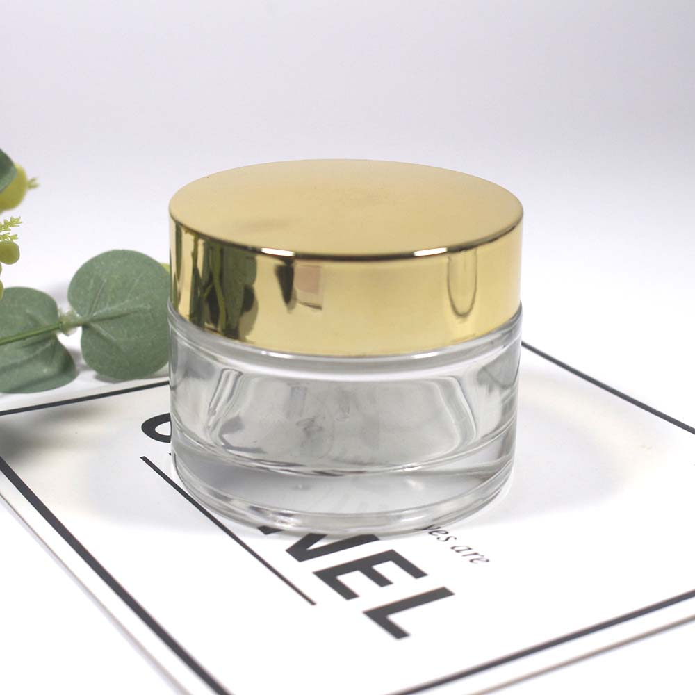50g Empty glass jar  cosmetic cream clear glass  jar with silver and golden covers